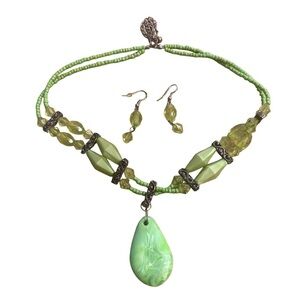 3-Piece Necklace & Earrings Set Lime Green Stone New With Tags NWT Jewelry